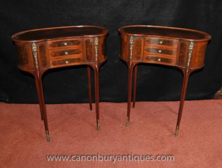 Pair French Louis Phillippe Kidney Side Tables Table